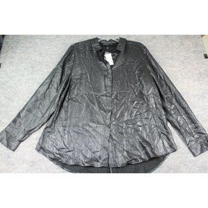 Lane Bryant Shirt Size 14/16 Sheer Metallic Silver Long-Sleeve Button-Up Nwt